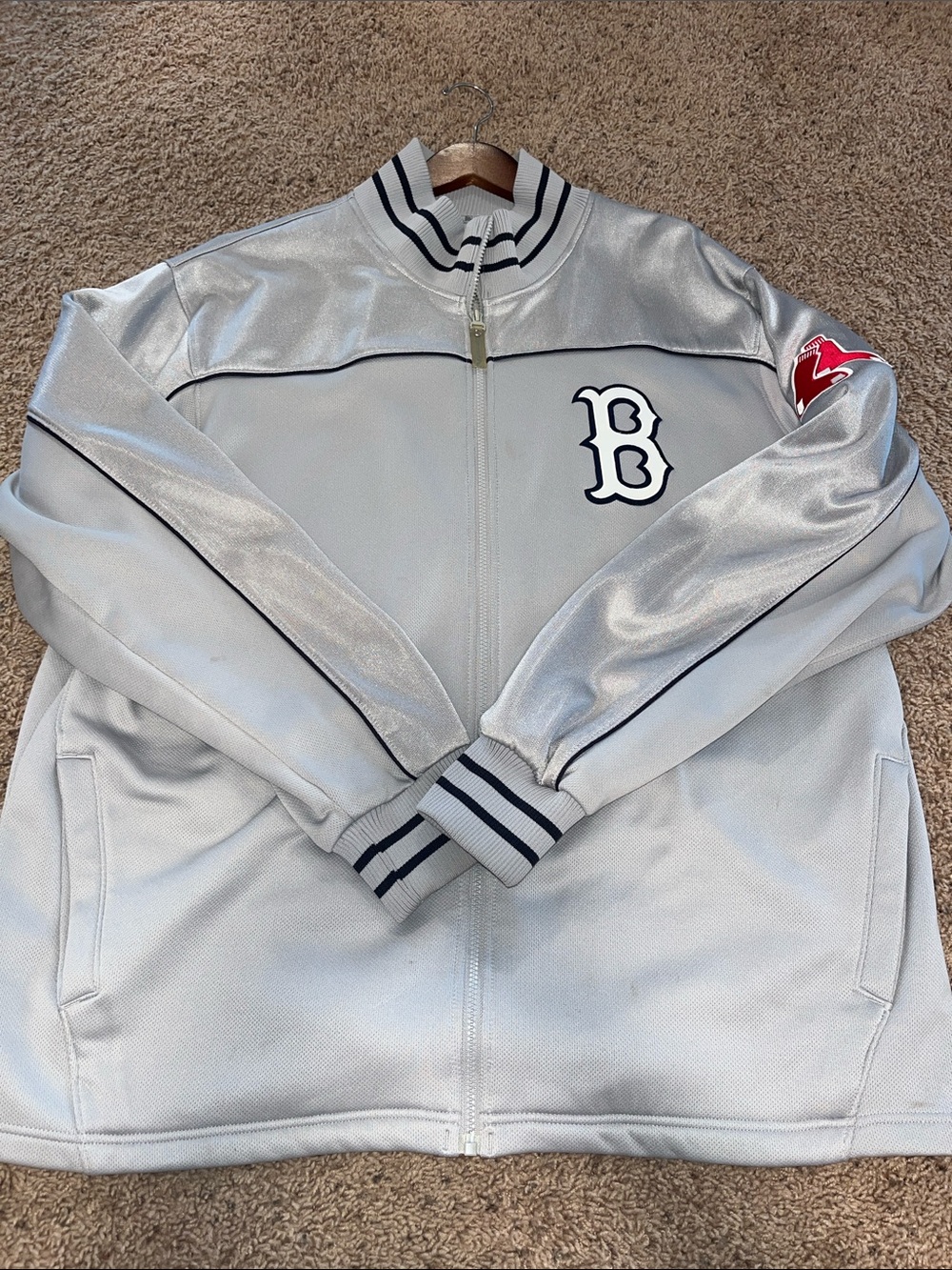 Majestic Silver and White Varsity Bomber Jacket